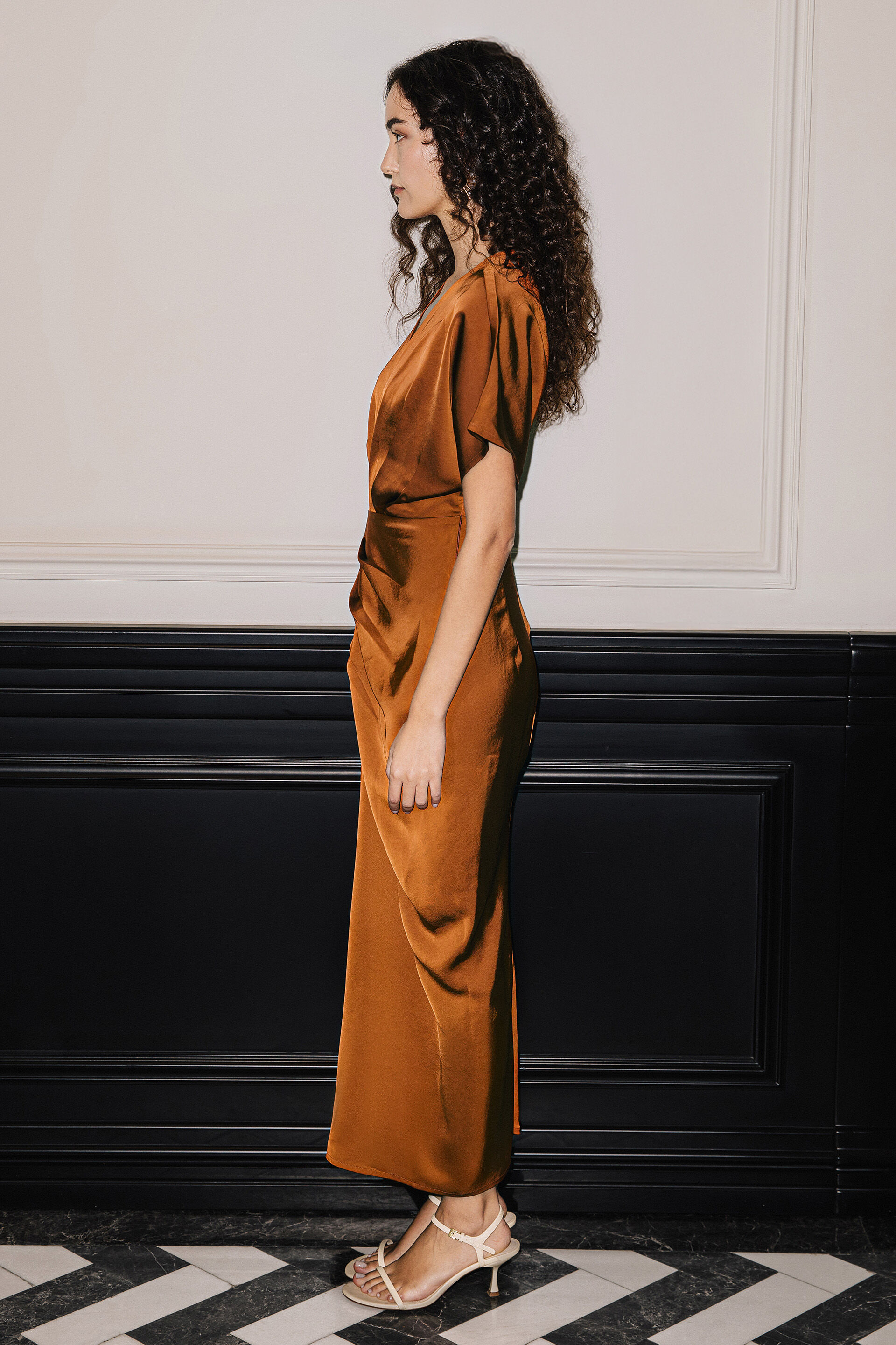 Molten Rust Pleated Dress, Rust, image 4